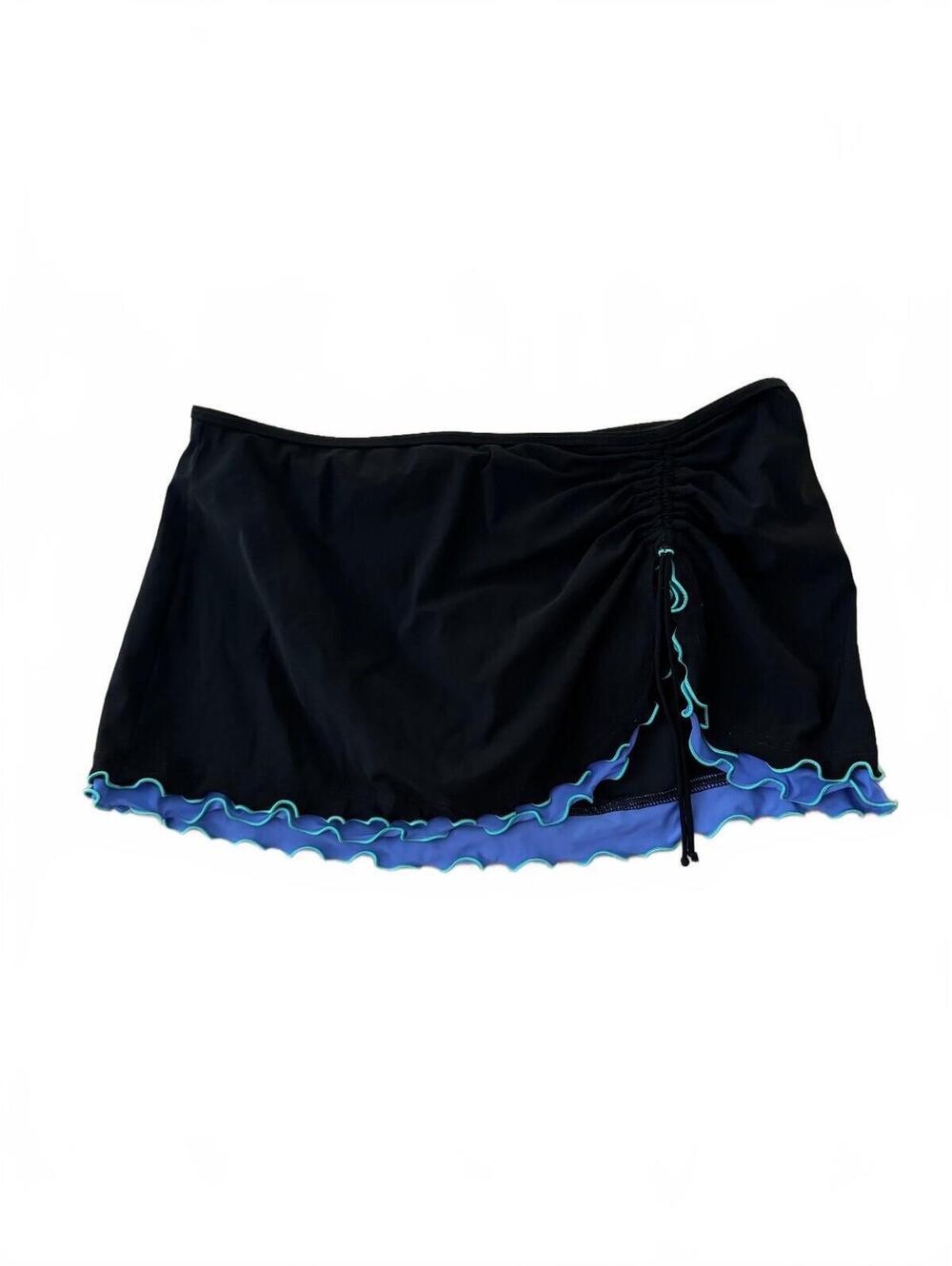 Profile by Gottex Swim Skirt Black Ruched Side Adjustable Ruffle Hem Size 12